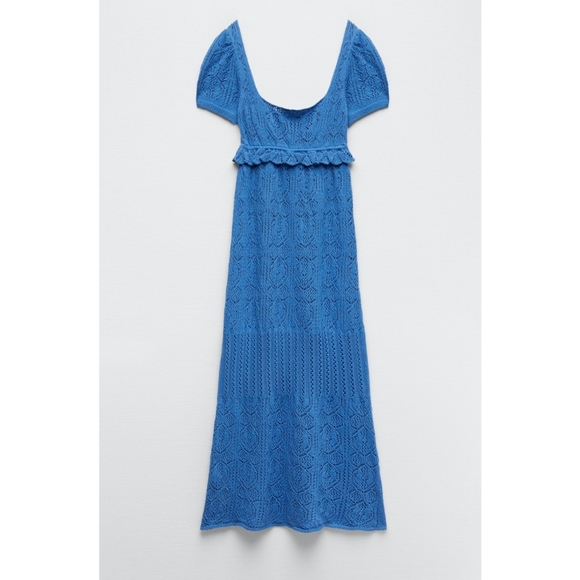 Zara blue knit crochet long midi dress - Picture 4 of 9